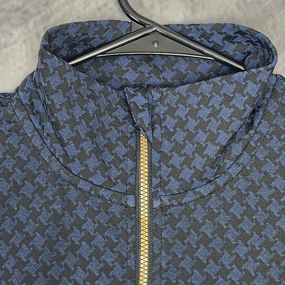 Rhone Après Houndstooth Seamless 1/4 Zip Pullover Navy Gold Zipper Top Medium - Picture 4 of 10